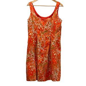 Jones Studio Floral Fit and Flare Tank Mini Dress, Pockets, Cotton, Orange, 12